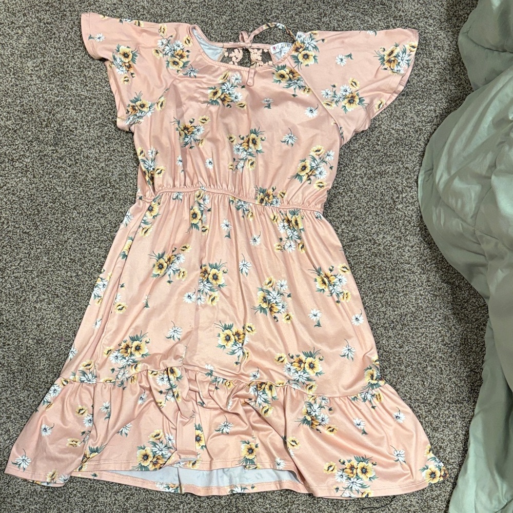 Charming Floral Kids Dress in Soft Pink